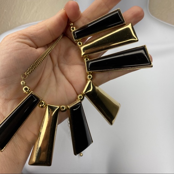 Boho Chic Gold Tone Black Enamel Tribal Necklace - Picture 2 of 8